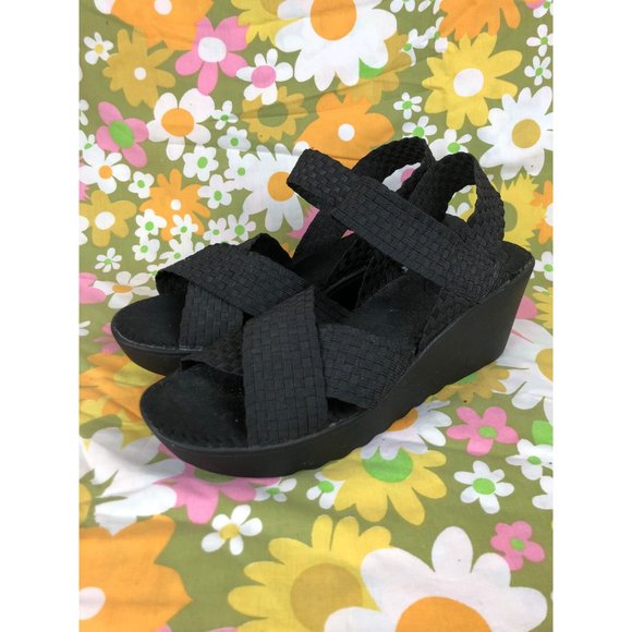 sz 10 black ankle strap platform sandals - Picture 3 of 6
